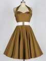 Brown Lace Up Halter Top Belt Dama Dress Taffeta Sleeveless