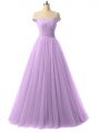 Beauteous Lavender Off The Shoulder Neckline Ruching Military Ball Gown Sleeveless Lace Up