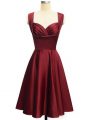 Spectacular Wine Red Lace Up Straps Ruching Vestidos de Damas Taffeta Sleeveless
