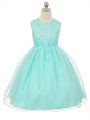 Scoop Sleeveless Little Girl Pageant Dress Knee Length Beading Apple Green Tulle
