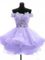 Fine Sleeveless Mini Length Lace and Appliques Zipper Dress for Prom with Lavender