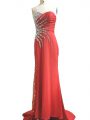 Romantic Red Celeb Inspired Gowns Prom and Military Ball and Beach with Beading and Ruching Sweetheart Sleeveless Brush Train Side Zipper