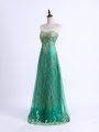 Glamorous Sweetheart Sleeveless Going Out Dresses Floor Length Beading and Appliques Green Tulle