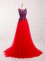 Brush Train Empire Party Dress Wholesale Red Scoop Tulle Sleeveless Lace Up