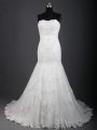 White Wedding Dresses Tulle Brush Train Sleeveless Lace
