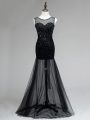 Wonderful Tulle Scoop Sleeveless Backless Beading Prom Gown in Black