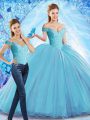 Sleeveless Sweep Train Beading Lace Up Vestidos de Quinceanera