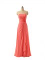 Watermelon Red Sleeveless Floor Length Hand Made Flower Zipper Bridesmaid Gown