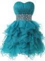 Spectacular Teal Lace Up Military Ball Dresses Beading and Ruffles and Ruching Sleeveless