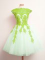 Sleeveless Lace Up Mini Length Appliques Bridesmaid Dress