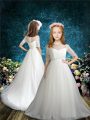 Admirable Brush Train A-line Toddler Flower Girl Dress White Scoop Tulle Half Sleeves Zipper