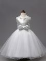 Ball Gowns Pageant Gowns For Girls White Scoop Tulle Sleeveless Tea Length Zipper