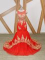 Fitting Beading and Lace and Appliques Homecoming Dress Coral Red Zipper Sleeveless Brush Train