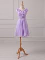 Inexpensive Mini Length Lavender Wedding Guest Dresses Chiffon Sleeveless Lace and Appliques