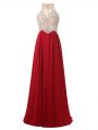Floor Length Wine Red Prom Evening Gown Chiffon Sleeveless Beading