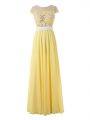 Yellow Side Zipper Scoop Lace and Appliques Homecoming Dress Organza Sleeveless