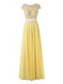 Yellow Side Zipper Scoop Lace and Appliques Homecoming Dress Organza Sleeveless