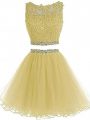 Mini Length Yellow Dress for Prom Sweetheart Sleeveless Zipper