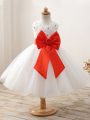 White Sleeveless Mini Length Bowknot Zipper Little Girls Pageant Dress