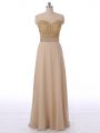 Champagne Chiffon Zipper Scoop Sleeveless Floor Length Dama Dress for Quinceanera Beading