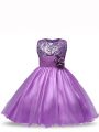 Scoop Sleeveless Zipper Little Girls Pageant Gowns Purple Organza