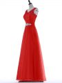 Custom Made Red Zipper Dress for Prom Beading and Lace Sleeveless Floor Length