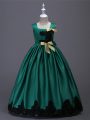 Dark Green Square Neckline Appliques and Bowknot Girls Pageant Dresses Sleeveless Zipper