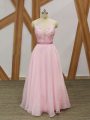 Baby Pink Prom Dresses Prom and Party and Sweet 16 with Beading and Embroidery V-neck Sleeveless Zipper