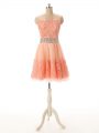 Peach Sleeveless Tulle Zipper for Prom and Party and Sweet 16