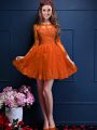 Orange Red 3 4 Length Sleeve Beading and Lace and Appliques Mini Length Damas Dress