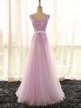 Floor Length Lilac Wedding Guest Dresses Tulle Sleeveless Appliques