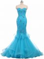 Aqua Blue Sleeveless Appliques Lace Up Celebrity Dress