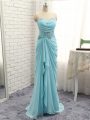 Floor Length Baby Blue Celebrity Inspired Dress Chiffon Sleeveless Beading and Ruching