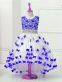 Blue And White Scoop Zipper Appliques and Sequins Little Girl Pageant Gowns Sleeveless