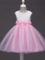 On Sale Tulle Sleeveless Knee Length Girls Pageant Dresses and Lace and Hand Made Flower