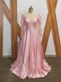 Fabulous Empire Long Sleeves Baby Pink Mother Of The Bride Dress Backless