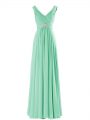Glittering Floor Length Apple Green Bridesmaid Dresses V-neck Sleeveless Zipper