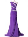 Best Selling Beading and Ruching Juniors Evening Dress Purple Lace Up Sleeveless Brush Train
