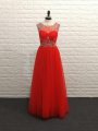 Red Sleeveless Floor Length Beading Backless Hoco Dress