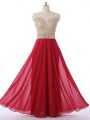 Sleeveless Chiffon Floor Length Zipper Court Dresses for Sweet 16 in Red with Beading