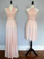 Floor Length Baby Pink and Peach Quinceanera Court of Honor Dress Halter Top Sleeveless Lace Up