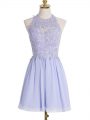 Lavender Chiffon Lace Up Bridesmaid Dress Sleeveless Knee Length Lace