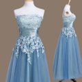 Strapless Sleeveless Tulle Vestidos de Damas Appliques Lace Up