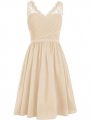 Fancy Sleeveless Chiffon Knee Length Side Zipper Wedding Party Dress in Champagne with Lace and Ruching