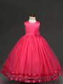 Most Popular Hot Pink Tulle Zipper Scoop Sleeveless Floor Length Little Girls Pageant Dress Wholesale Hand Made Flower
