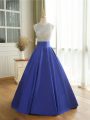 Sleeveless Floor Length Beading Backless Prom Dress with Blue