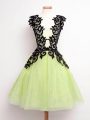 Sweet Yellow Green A-line Straps Sleeveless Tulle Knee Length Lace Up Lace Damas Dress