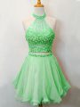 Green Sleeveless Organza Lace Up Quinceanera Dama Dress for Prom and Party and Wedding Party