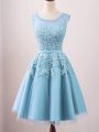 Graceful Aqua Blue A-line Lace Bridesmaids Dress Zipper Tulle Sleeveless Knee Length
