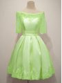 Taffeta Off The Shoulder Half Sleeves Lace Up Lace Bridesmaid Dresses in Yellow Green